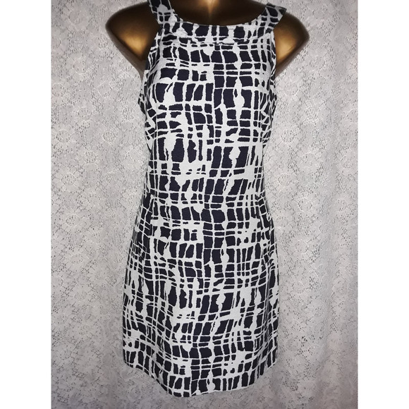 MICHAEL Kors Sz 6 Navy Blue & White Abstract Print Shift Dress - Picture 1 of 5
